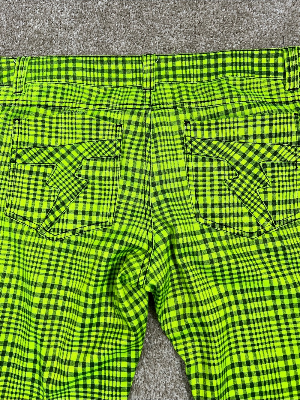 Tripp NYC Neon Lime Plaid Zipper Skinny Jeans .  Size 15 - Picture 4 of 10